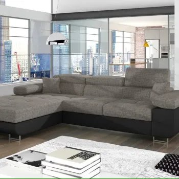 Coltar extensibil dreapta 4 locuri ELTAP, Armd-01, Armando, 289x203x85 cm, lemn/poliester, gri/negru imagine