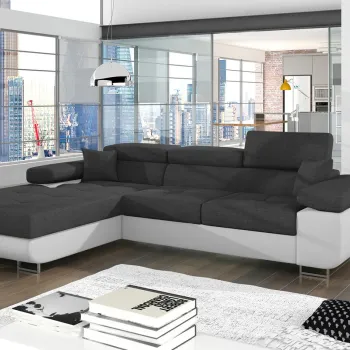 Coltar extensibil dreapta 4 locuri ELTAP, Armd-04, Armando, 289x203x85 cm, lemn/poliester, gri inchis/alb imagine