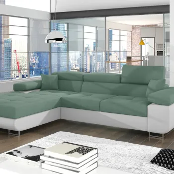 Coltar extensibil dreapta 4 locuri ELTAP, Armd-09, Armando, 289x203x85 cm, lemn/poliester, verde/alb imagine