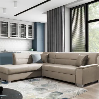 Coltar extensibil dreapta 4 locuri ELTAP, BR35, Bergen, 247x214x83 cm, lemn/poliester, maro deschis imagine