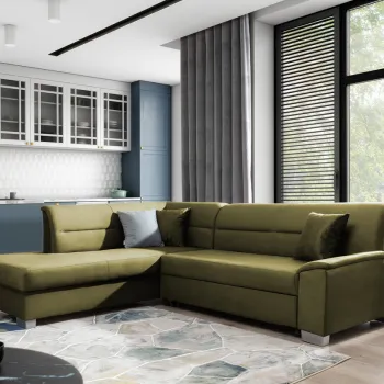 Coltar extensibil dreapta 4 locuri ELTAP, BR39, Bergen, 247x214x83 cm, lemn/poliester, verde olive imagine