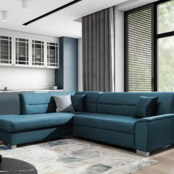 Coltar extensibil dreapta 4 locuri ELTAP, BR47, Bergen, 247x214x83 cm, lemn/poliester, albastru imagine