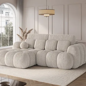 Coltar extensibil dreapta 4 locuri ELTAP, Covelion, 260x167x105 cm, lemn/catifea din poliester, alb murdar imagine