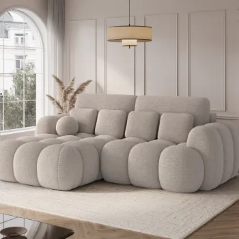 Coltar extensibil dreapta 4 locuri ELTAP, Covelion, 260x167x105 cm, lemn/tesatura boucle, bej inchis imagine