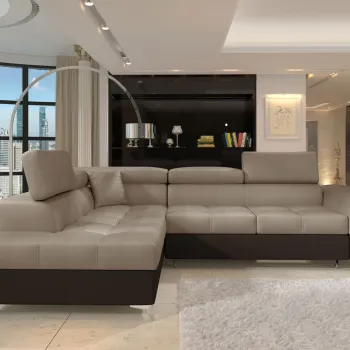 Coltar extensibil dreapta 4 locuri ELTAP, ERI-21, Eridano, 275x202x88 cm, lemn/poliester, maro deschis/maro inchis imagine