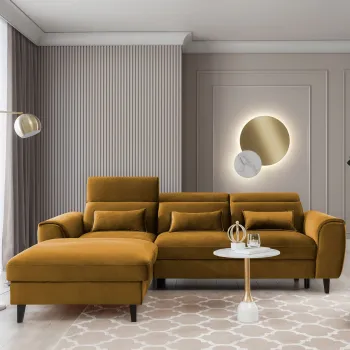 Coltar extensibil dreapta 4 locuri ELTAP, Foble, 267x196x100 cm, lemn/poliester, mustar imagine