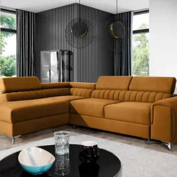 Coltar extensibil dreapta 4 locuri, ELTAP, Lau-26, Laurence, 278x205x92 cm, lemn/poliester, mustar imagine