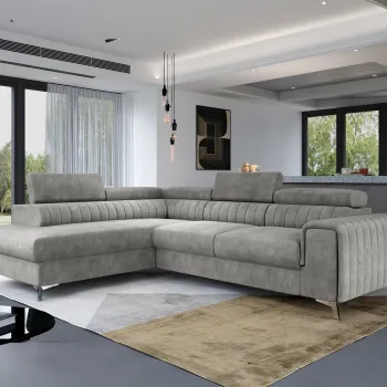 Coltar extensibil dreapta 4 locuri, ELTAP, Lau-28, Laurence, 278x205x92 cm, lemn/poliester, gri deschis imagine