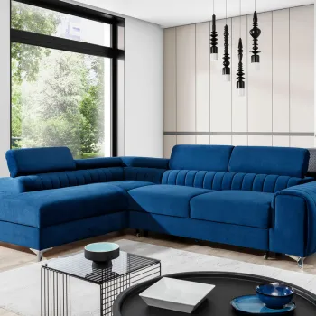 Coltar extensibil dreapta 4 locuri, ELTAP, Lau-33, Laurence, 278x205x92 cm, lemn/poliester, bleumarin imagine