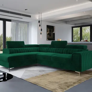 Coltar extensibil dreapta 4 locuri, ELTAP, Lau-34, Laurence, 278x205x92 cm, lemn/poliester, verde inchis imagine