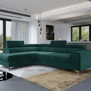 Coltar extensibil dreapta 4 locuri, ELTAP, Lau-35, Laurence, 278x205x92 cm, lemn/poliester, verde imagine