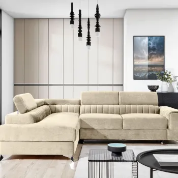 Coltar extensibil dreapta 4 locuri, ELTAP, LAU-353, Laurence, 278x205x92 cm, lemn/poliester, bej imagine