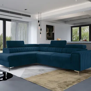 Coltar extensibil dreapta 4 locuri, ELTAP, Lau-36, Laurence, 278x205x92 cm, lemn/poliester, albastru inchis imagine