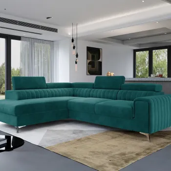 Coltar extensibil dreapta 4 locuri, ELTAP, Lau-38, Laurence, 278x205x92 cm, lemn/poliester, verde deschis imagine