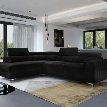 Coltar extensibil dreapta 4 locuri, ELTAP, Lau-39, Laurence, 278x205x92 cm, lemn/poliester, negru imagine