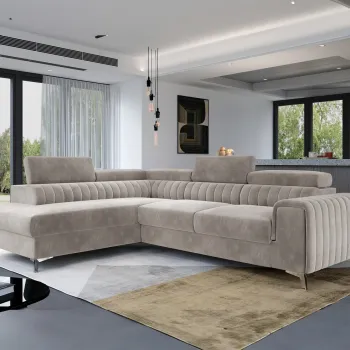 Coltar extensibil dreapta 4 locuri, ELTAP, Lau-40, Laurence, 278x205x92 cm, lemn/poliester, bej deschis imagine