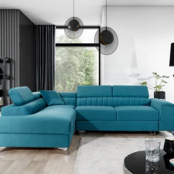 Coltar extensibil dreapta 4 locuri, ELTAP, Lau-45, Laurence, 278x205x92 cm, lemn/poliester, turcoaz imagine