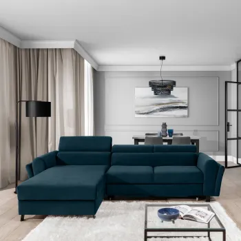 Coltar extensibil dreapta 4 locuri ELTAP, Mari-31, Mariall, 288x200x92 cm, lemn/poliester, albastru inchis imagine