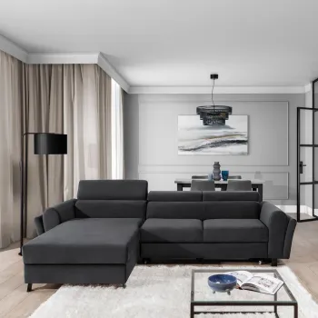 Coltar extensibil dreapta 4 locuri ELTAP, Mari-32, Mariall, 288x200x92 cm, lemn/poliester, gri inchis imagine