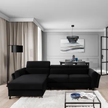 Coltar extensibil dreapta 4 locuri ELTAP, Mari-35, Mariall, 288x200x92 cm, lemn/poliester, negru imagine