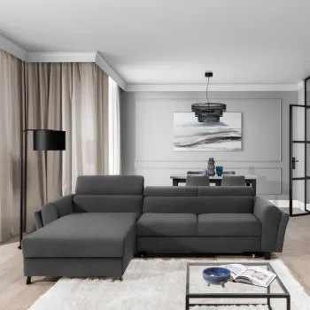 Coltar extensibil dreapta 4 locuri ELTAP, Mari-39, Mariall, 288x200x92 cm, lemn/poliester, gri inchis imagine