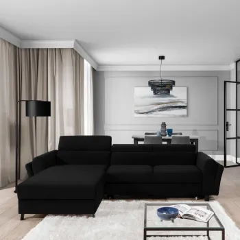 Coltar extensibil dreapta 4 locuri ELTAP, Mari-40, Mariall, 288x200x92 cm, lemn/poliester, negru imagine