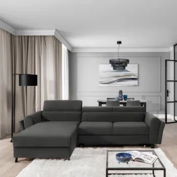 Coltar extensibil dreapta 4 locuri ELTAP, Mari-41, Mariall, 288x200x92 cm, lemn/poliester, gri inchis imagine