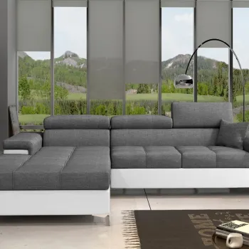Coltar extensibil dreapta 4 locuri ELTAP, Ric-33, Ricardo, 281x205x88 cm, lemn/poliester, gri/alb imagine
