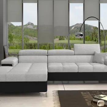 Coltar extensibil dreapta 4 locuri ELTAP, Ric-35, Ricardo, 281x205x88 cm, lemn/poliester, gri deschis/negru imagine