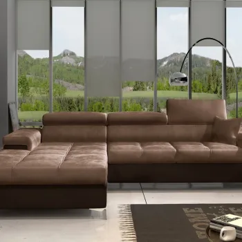 Coltar extensibil dreapta 4 locuri ELTAP, Ric-50, Ricardo, 281x205x88 cm, lemn/poliester, maro deschis/maro inchis imagine