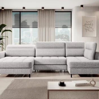 Coltar extensibil dreapta 4 locuri ELTAP, RT-03AUB, Berrto, 306x165x100 cm, lemn/poliester, gri deschis imagine