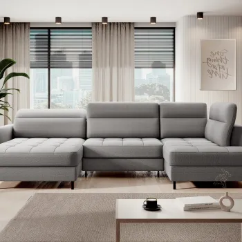 Coltar extensibil dreapta 4 locuri ELTAP, RT-03MAN, Berrto, 306x165x100 cm, lemn/poliester, gri inchis imagine