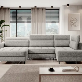 Coltar extensibil dreapta 4 locuri ELTAP, RT-04AUB, Berrto, 306x165x100 cm, lemn/poliester, gri deschis imagine