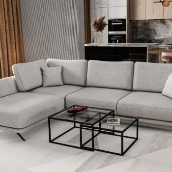 Coltar extensibil dreapta 4 locuri ELTAP, RT-04BO, Larde, 286x191x90 cm, lemn/poliester, gri deschis imagine