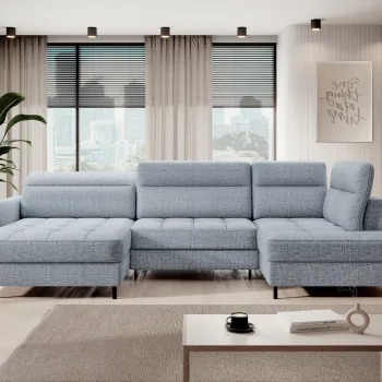 Coltar extensibil dreapta 4 locuri ELTAP, RT-100AUB, Berrto, 306x165x100 cm, lemn/poliester, albastru deschis imagine