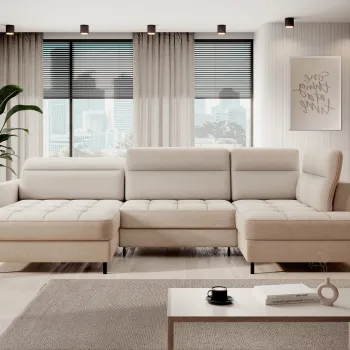 Coltar extensibil dreapta 4 locuri ELTAP, RT-18RAQ, Berrto, 306x165x100 cm, lemn/poliester, bej imagine