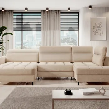 Coltar extensibil dreapta 4 locuri ELTAP, RT-18TOS, Berrto, 306x165x100 cm, lemn/poliester, bej deschis imagine