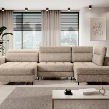 Coltar extensibil dreapta 4 locuri ELTAP, RT-20AUB, Berrto, 306x165x100 cm, lemn/poliester, bej inchis imagine