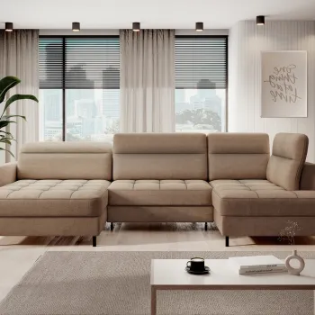 Coltar extensibil dreapta 4 locuri ELTAP, RT-20TOS, Berrto, 306x165x100 cm, lemn/poliester, maro deschis imagine