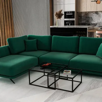 Coltar extensibil dreapta 4 locuri ELTAP, RT-35LU, Larde, 286x191x90 cm, lemn/poliester, verde inchis imagine