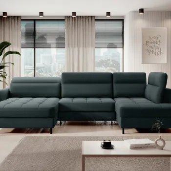 Coltar extensibil dreapta 4 locuri ELTAP, RT-38MAN, Berrto, 306x165x100 cm, lemn/poliester, verde inchis imagine