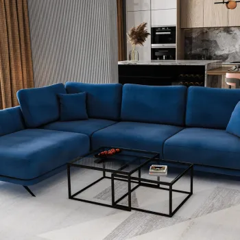 Coltar extensibil dreapta 4 locuri ELTAP, RT-40LO, Larde, 286x191x90 cm, lemn/poliester, albastru inchis imagine