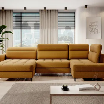 Coltar extensibil dreapta 4 locuri ELTAP, RT-45MAN, Berrto, 306x165x100 cm, lemn/poliester, mustar imagine