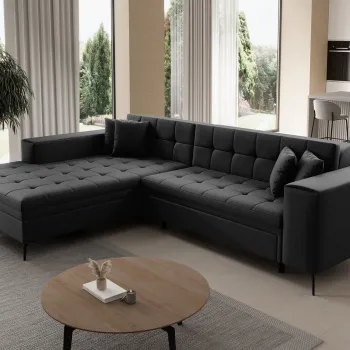 Coltar extensibil dreapta 4 locuri ELTAP, Sol_24, Solange, 292x196x84 cm, lemn/poliester, negru imagine