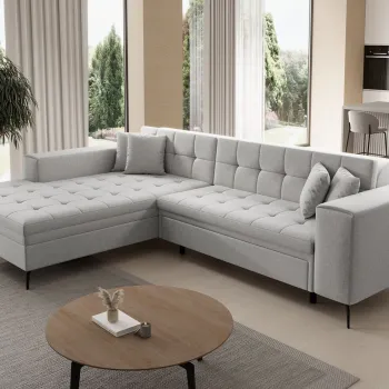 Coltar extensibil dreapta 4 locuri ELTAP, Sol_28, Solange, 292x196x84 cm, lemn/poliester, gri deschis imagine