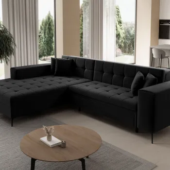 Coltar extensibil dreapta 4 locuri ELTAP, Sol_38, Solange, 292x196x84 cm, lemn/poliester, negru imagine