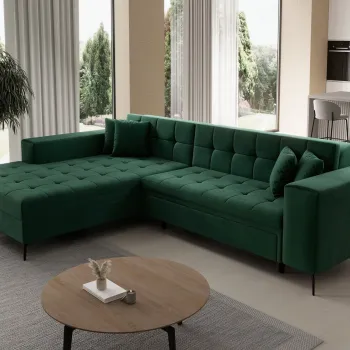 Coltar extensibil dreapta 4 locuri ELTAP, Sol_39, Solange, 292x196x84 cm, lemn/poliester, verde inchis imagine