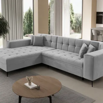 Coltar extensibil dreapta 4 locuri ELTAP, Sol_41, Solange, 292x196x84 cm, lemn/poliester, gri deschis imagine