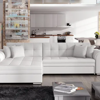 Coltar extensibil dreapta 4 locuri, ELTAP, Sorento, 296x194x78 cm, lemn/poliester, alb imagine