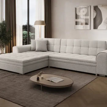 Coltar extensibil dreapta 4 locuri ELTAP, Sorento, 296x194x78 cm, lemn/poliester, alb murdar imagine